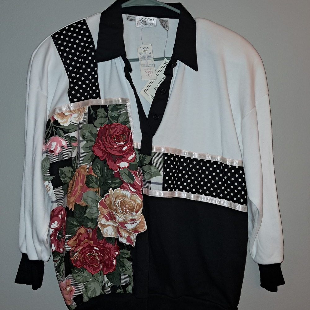 VINTAGE NWT Bonnie And Bill By Holly Elegant Floral Patchwork Blouse